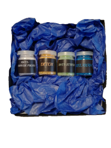 Coffret sels de bains aux huiles essentielles - 4 x 20 g - flacons en verre