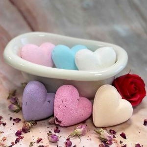 Coeurs de bain effervescents - 3 pièces - 70 g - avec baignoire (rose clair)